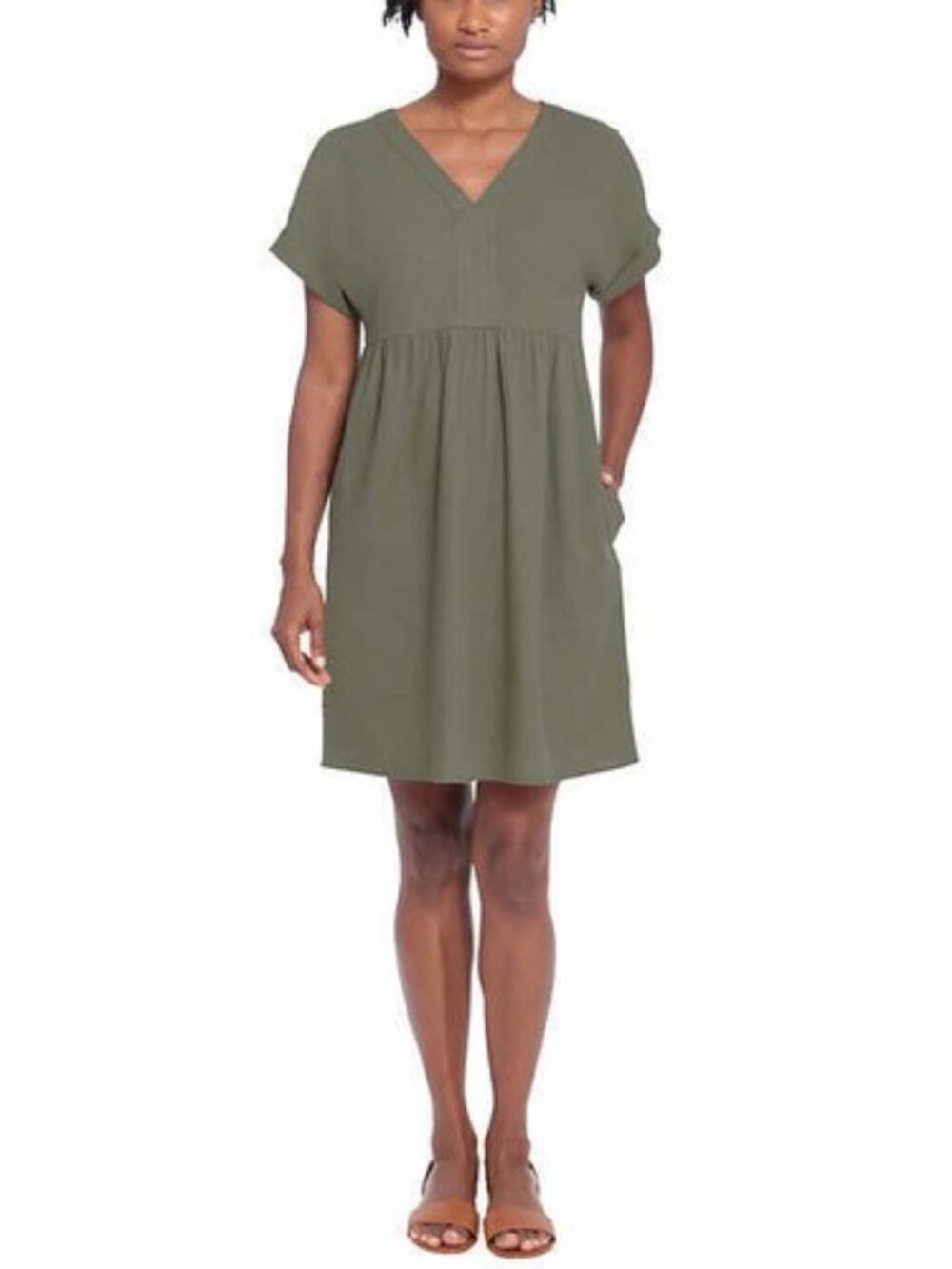 Briggs Womens V-neck Linen Blend Dress